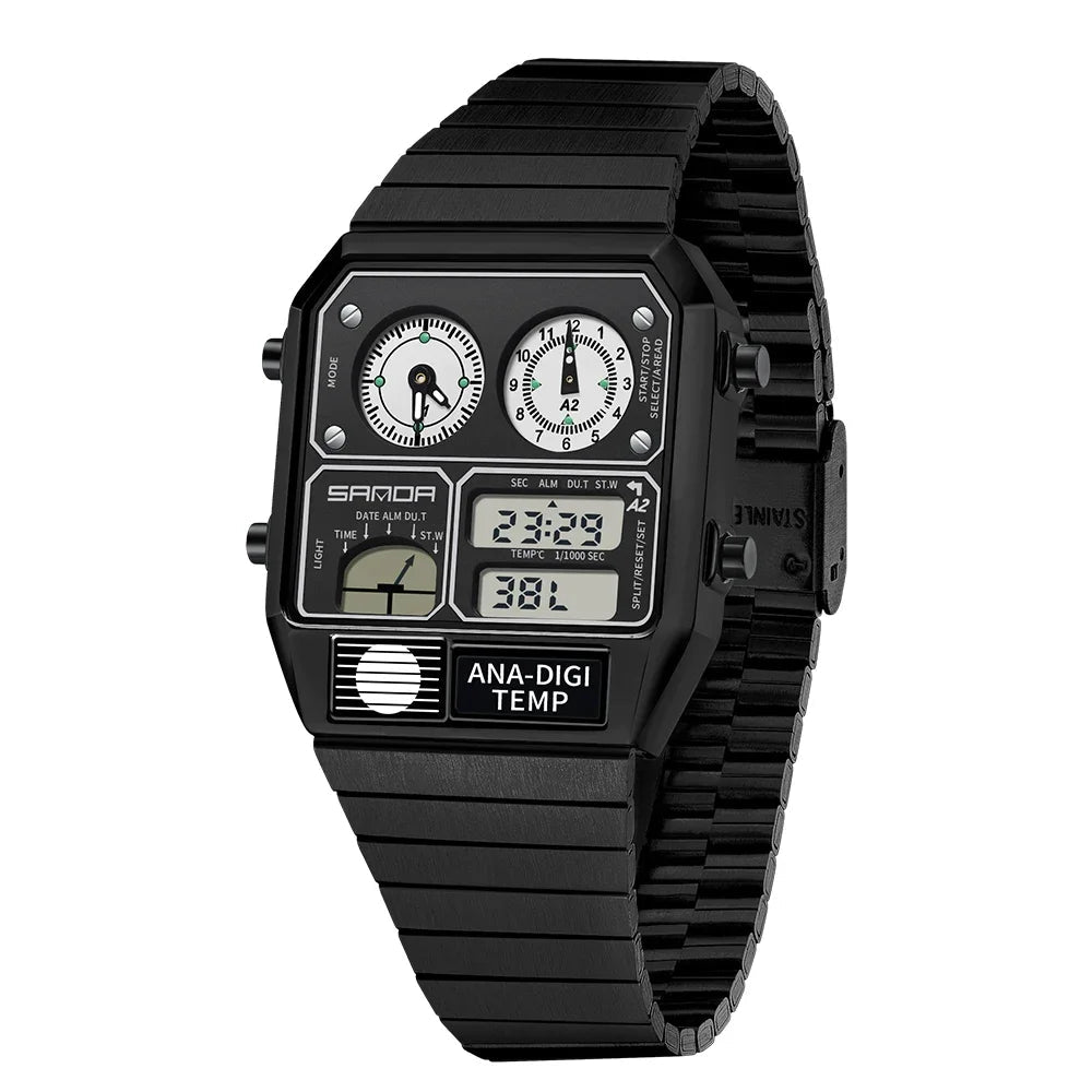 SANDA 3192 LED Electronic Square Watch for Men | Multifunction Digital Watch with Thermometer, Stopwatch & Chronograph