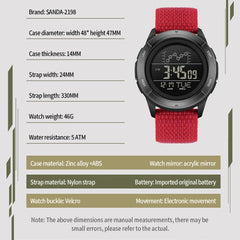 SANDA 2198 Electronic Watch, Nylon Strap, Digital Display, Multifunctional Alarm Clock, Student Watch, Waterproof Military Sports Watch