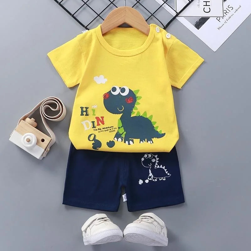 Fashion Kids' Clothing Set, 2PCS Outfit for Boys & Girls, 100% Cotton Soft T-Shirt & Shorts Toddler Suit