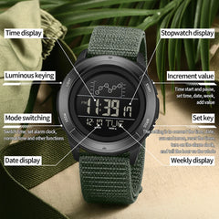 SANDA 2198 Electronic Watch, Nylon Strap, Digital Display, Multifunctional Alarm Clock, Student Watch, Waterproof Military Sports Watch