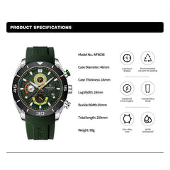 NAVIFORCE 8038 Men’s Sport Quartz Watch | Waterproof Chronograph Military Wristwatch with Luminous Display | Casual Business Watch for Men