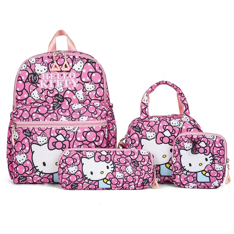 4PCS Sanrio Hello Kitty, Melody, Kuromi Backpack Set, Includes Pencil Case, Shoulder Bag & Wallet, School Bag, Casual Outdoor Daypack