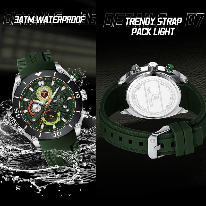 NAVIFORCE 8038 Men’s Sport Quartz Watch | Waterproof Chronograph Military Wristwatch with Luminous Display | Casual Business Watch for Men