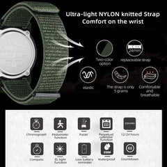 NORTH EDGE ALPS 45MM Men's Watch, Outdoor Sports & Swimming, Metronome & Compass, Waterproof Carbon Fiber Case, Nylon Strap