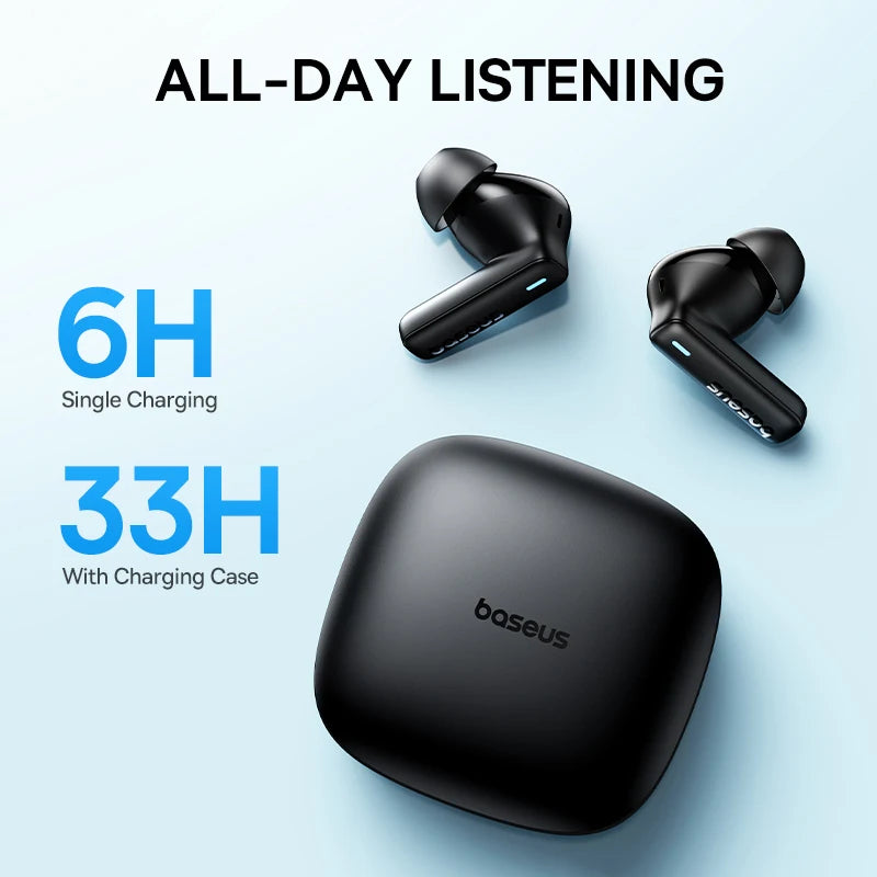 Baseus Bowie E19 Wireless Earphones, Bluetooth 5.3, 12mm Drivers, Big Bass, IPX5 Waterproof, 33H Battery Life