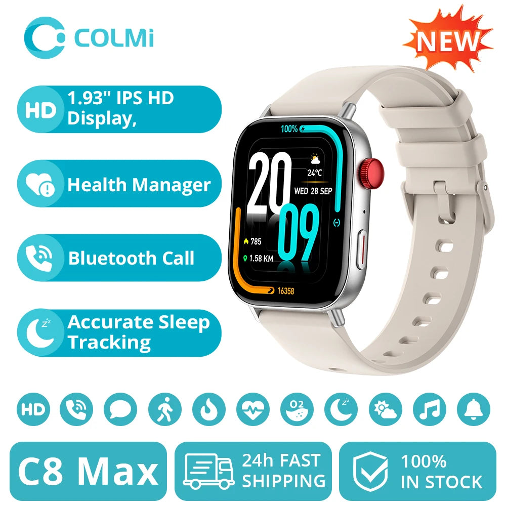 COLMI C8 Max Smart Watch with Voice Calling | 1.93″ Large HD Color Display | Health & Fitness Tracking Smartwatch for Men & Women