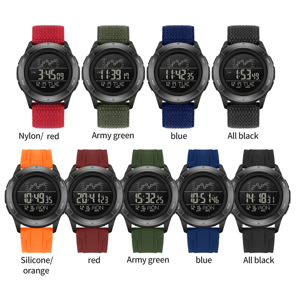 SANDA 2198 Electronic Watch, Nylon Strap, Digital Display, Multifunctional Alarm Clock, Student Watch, Waterproof Military Sports Watch