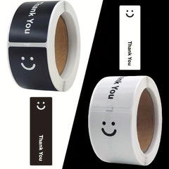 120PCS/Roll Simple Smile Face Thank You Stickers, Black/White,1.0x3.0in, for Gift Sealing & DIY Decor