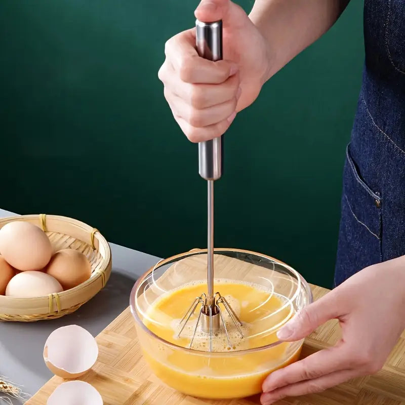 Easy-to-Use Press and Rotate Hand-Held Mixer for Cream, Eggs, and More, Ideal for Baking and Cooking, Lightweight and Efficient Kitchen Tool
