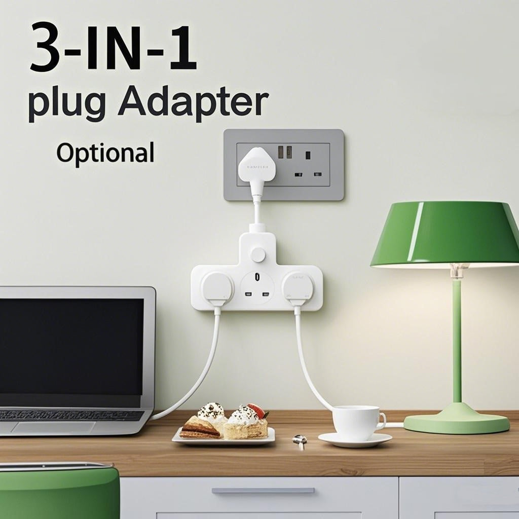 Lipwel 3-in-1 Power Strip with On/Off Switch, 13A 3120W, Compact & Lightweight Design, Swingable Soft Cable, Ideal for Kitchen, Living Room & Business Travel, White