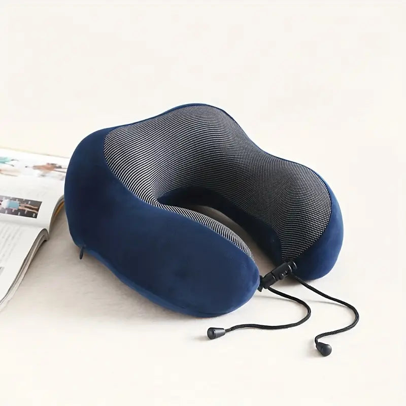 U-Shaped Travel Pillow, Neck Pillow with Adjustable Strap, Reversible Design, Medium Firm Support, Ergonomic Contour Cushion for Airplane, Car, and Office Naps, Gulf Blue