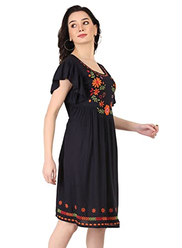 SAAKAA Women's Rayon Black Pleated Embroidery Dress -  Dresses in Sri Lanka from Arcade Online Shopping - Just Rs. 5899!