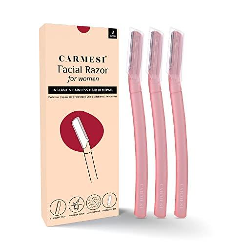 Carmesi Reusable Face Razor for Women Facial Hair- 3 Razors | Instant & Painless Hair Removal | For Eyebrows, Upper Lip, Forehead, Peach Fuzz, Chin and Sideburns | Dermaplaning Tool -  Facial Razors in Sri Lanka from Arcade Online Shopping - Just Rs. 2599!