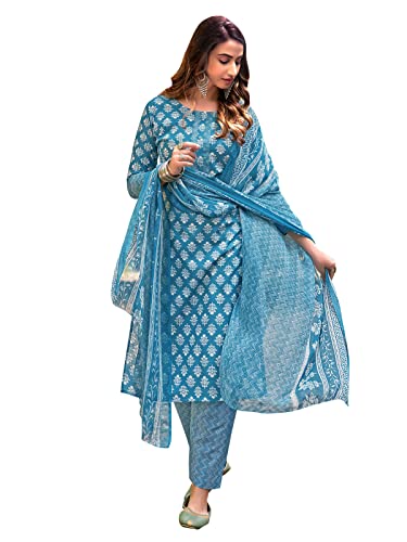 SIRIL Women's Cotton Printed Unstitiched Dress Material(1092D12008_Cerulean Blue) -  Shalwar Materials in Sri Lanka from Arcade Online Shopping - Just Rs. 5359!