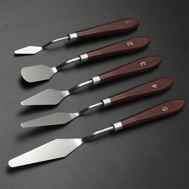 Grandink Palette Painting Knives - Set of 5 Various Sizes & Shapes, Stainless Steel Scraper Spatula with Polished Brown Handle for Artist Canvas Oil Paint Mixing colour -   in Sri Lanka from Arcade Online Shopping - Just Rs. 2590!