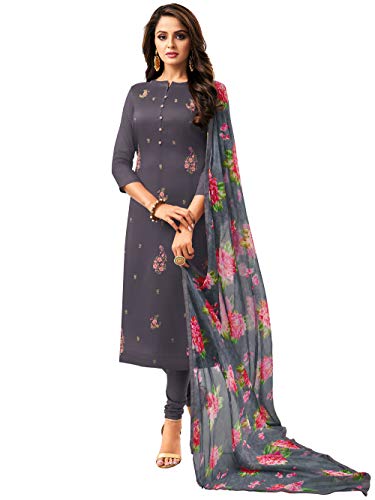 Rajnandini Women's Grey Chanderi Silk Embroidered Semi-Stitched Salwar Suit Material With Printed Dupatta (Free Size) -  Salwar Suits in Sri Lanka from Arcade Online Shopping - Just Rs. 5499!