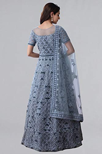 Bollyclues Women's Mono Net Embroidered Grey Semi Stitch Gown(Grey-Botti_Semi Stitch) -  DRESSES in Sri Lanka from Arcade Online Shopping - Just Rs. 7099!