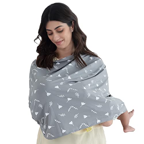 LuvLap Nursing Cover Grey Floral Print, for Discreet & Comfortable Breastfeeding, Lightweight, Soft, Flexible & Breathable Fabric, Multi-Purpose: Carseat Cover, Carry Cot Cover, Stroller Cover -   in Sri Lanka from Arcade Online Shopping - Just Rs. 3500!