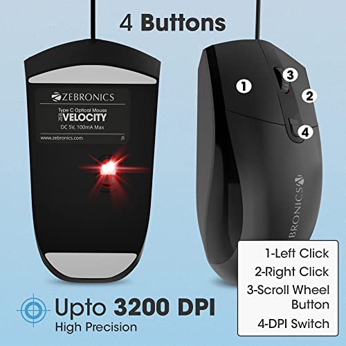 ZEBRONICS Zeb-Velocity Type C Optical Mouse with High Precision,4 Buttons and Type C Interface -  Wired Mice in Sri Lanka from Arcade Online Shopping - Just Rs. 2660!