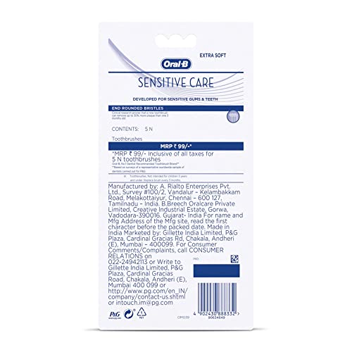 Oral B Sensitive Care Manual Toothbrush for adults, Extra Soft (Multicolor,Pack of 5) -  Manual Toothbrushes in Sri Lanka from Arcade Online Shopping - Just Rs. 1716!