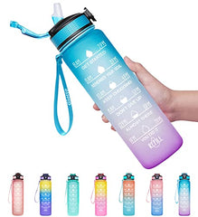 Giotto 32oz Plastic Leakproof BPA-Free with Time Marker & Straw Drinking Water Bottle to Ensure You Drink Enough Water Throughout the Day (Ombre Green, Purple, Large, Pack of 1) -  water bottle in Sri Lanka from Arcade Online Shopping - Just Rs. 3560!