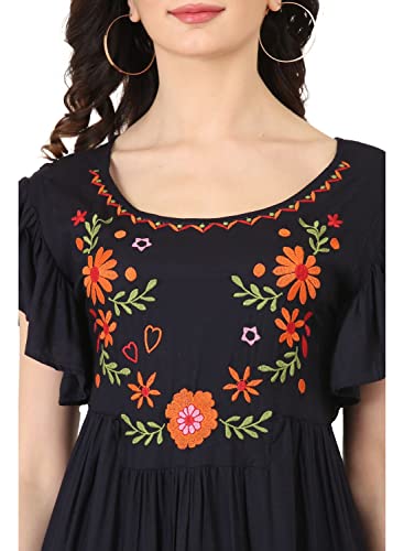 SAAKAA Women's Rayon Black Pleated Embroidery Dress -  Dresses in Sri Lanka from Arcade Online Shopping - Just Rs. 5899!