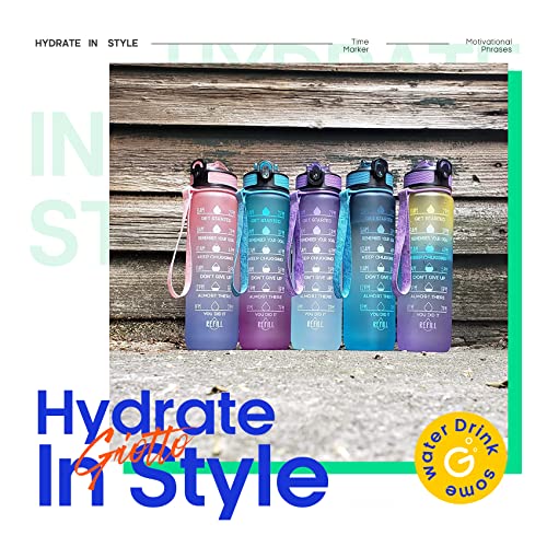 Giotto 32oz Plastic Leakproof BPA-Free with Time Marker & Straw Drinking Water Bottle to Ensure You Drink Enough Water Throughout the Day (Ombre Green, Purple, Large, Pack of 1) -  water bottle in Sri Lanka from Arcade Online Shopping - Just Rs. 3560!