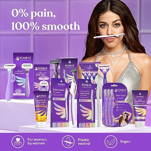 Shop in Sri Lanka for Bombae Reusable Face Razor For Women Facial Hair - 3 | Instant Glow & Painless Hair Removal | For Eyebrows, Upper Lip, Chin, Peach Fuzz, Forehead, Unibrow, Sideburns - Back to results from Bombae - Shop at Selekt