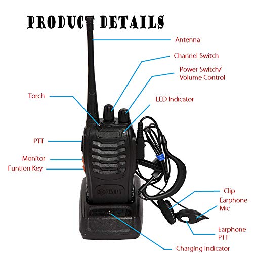 RENMAX UHF Rechargeable CTCSS/DCS Amateur Radio 16Ch Long Range Walkie Talkie with Earpiece Black- 2Pack -  Walkie Talkies in Sri Lanka from Arcade Online Shopping - Just Rs. 18900!