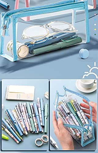 wolpin Large Capacity Pencil Bag, Transparent Blue Pencil Pouch with Zipper Closure Portable Makeup Pouch, Case Cute Stationery Bag for Students Girls Adults Office -  Pencil Case in Sri Lanka from Arcade Online Shopping - Just Rs. 2372!