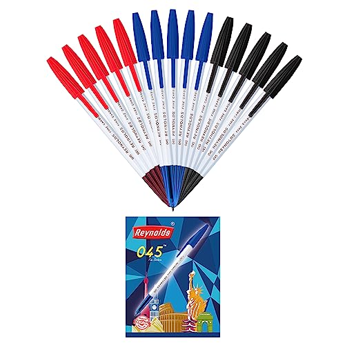 Reynolds 045 PACK OF 15 PENS (POUCH) - 5 BLUE. 5 BLACK, 5 RED I Lightweight Ball Pen With Comfortable Grip for Extra Smooth Writing I School and Office Stationery | 0.7mm Tip Size -   in Sri Lanka from Arcade Online Shopping - Just Rs. 1450!