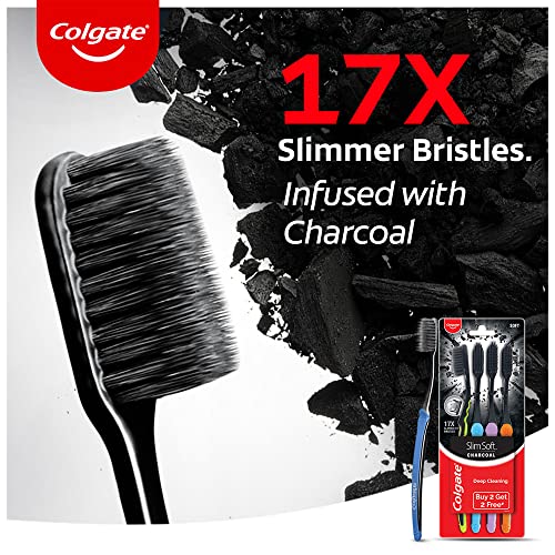 Colgate Slimsoft Charcoal Manual Toothbrush for Adults (Buy 2, Get 2 Free) - 4 Pcs, 17X Slimmer Tip Bristles -  Manual Toothbrushes in Sri Lanka from Arcade Online Shopping - Just Rs. 1629!