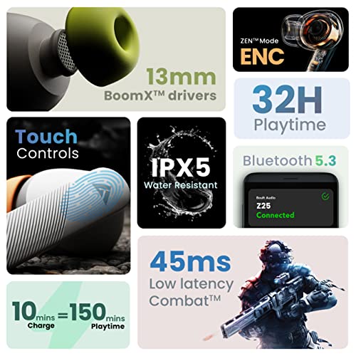 Boult Audio Z25 True Wireless in Ear Earbuds with 32H Playtime, 45ms Low Latency, Type-C Fast Charging (10=150Mins), Made in India, Zen ENC Mic, 13mm Bass Drivers, Bluetooth 5.3 Ear Buds (Sunset Grey) -  Earphones in Sri Lanka from Arcade Online Shopping - Just Rs. 6644!