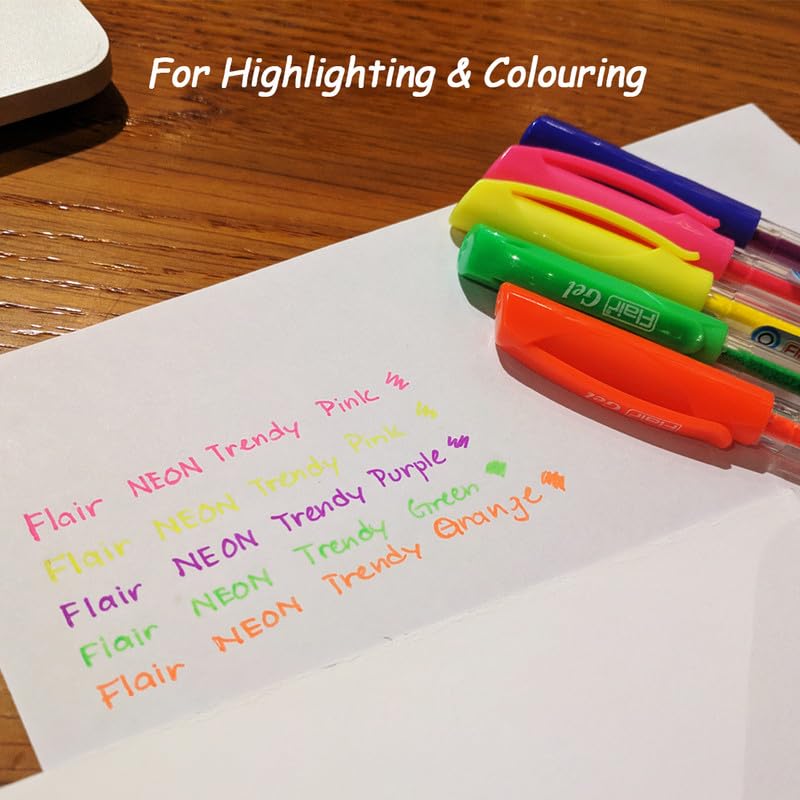 FLAIR Trendy Neon Gel Pen Pouch Pack | Refillable Ink With Smooth And Comfortable Writing | Sleek Design With Ergonomic Grip For Easy Handling | 5 Neon Ink Colors, Pack Of 10 Pens -   in Sri Lanka from Arcade Online Shopping - Just Rs. 1690!