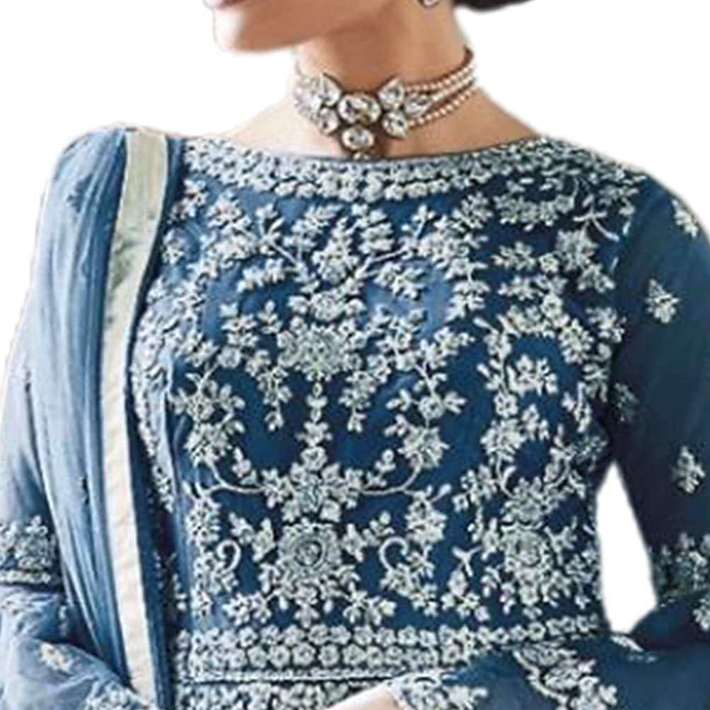 Miss Ethnik Women's Net Semi Stitched Top With Bottom and Dupatta Embroidered Flared Top (Kurta Palazzo Set) -  Salwar Suits in Sri Lanka from Arcade Online Shopping - Just Rs. 7400!