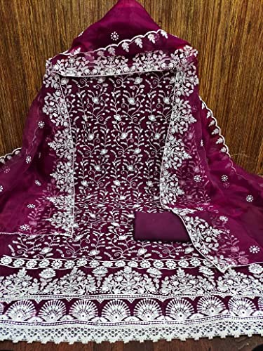 HMP Fashion Women's Organza Silk Sequence Work Unstitched Salwar Suit Dress Material With Border Work Dupatta Free Size Multi Color (WINE) -  Shalwar Materials in Sri Lanka from Arcade Online Shopping - Just Rs. 7111!