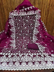 HMP Fashion Women's Organza Silk Sequence Work Unstitched Salwar Suit Dress Material With Border Work Dupatta Free Size Multi Color (WINE) -  Shalwar Materials in Sri Lanka from Arcade Online Shopping - Just Rs. 7111!