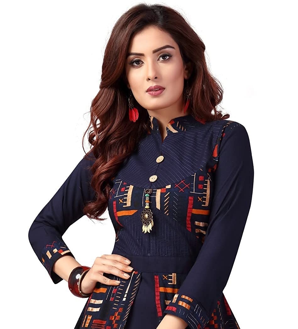 Madhuram textiles Women's A-line and 3/4th Sleeves Fully Stitched Plain Printed Kurta with Ankle Length and Mandarin Neck Collar and Long Kurtis for Women -  Kurtas & Kurtis in Sri Lanka from Arcade Online Shopping - Just Rs. 7199!