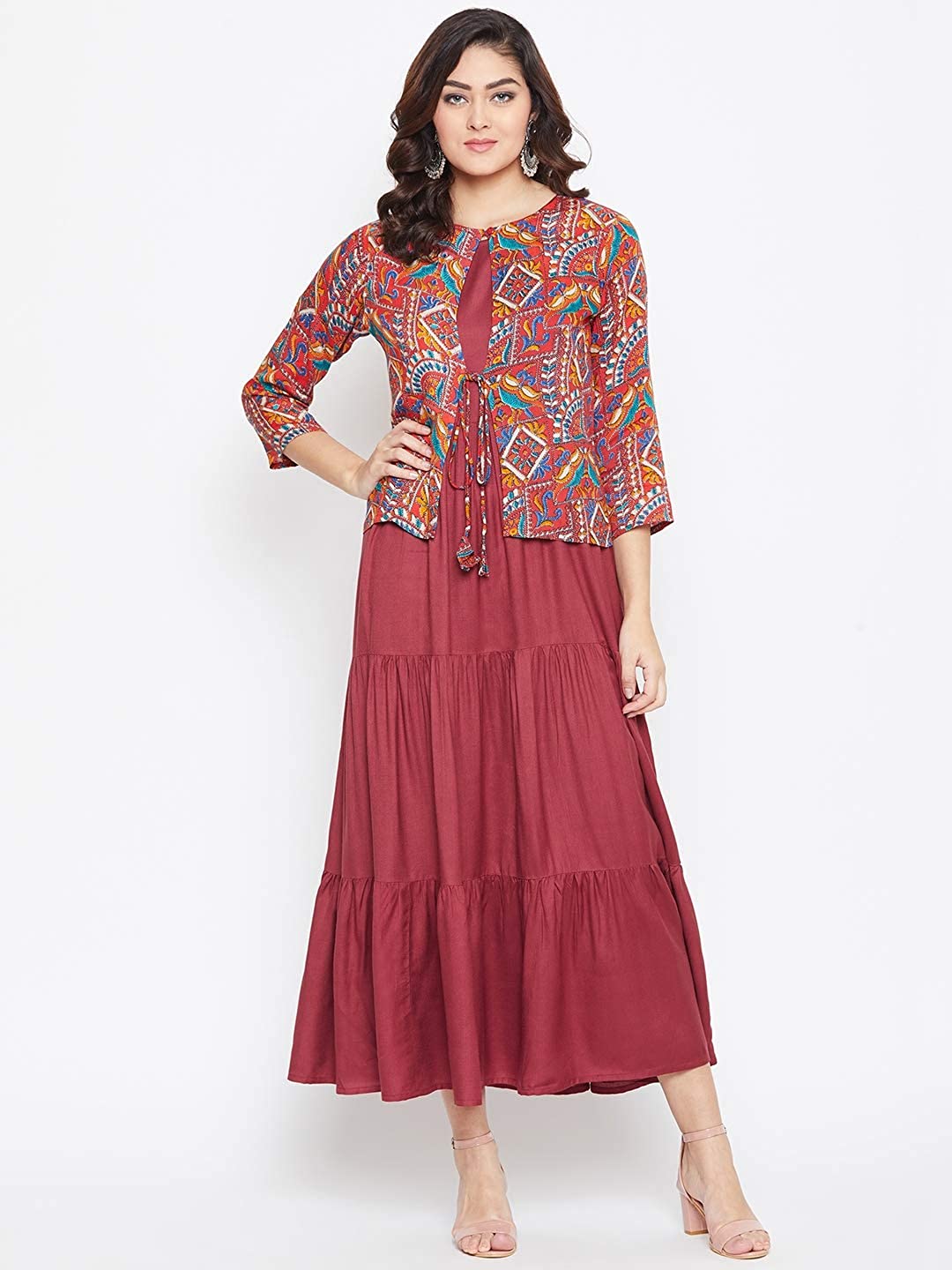 HELLO DESIGN Women's Rayon 3/4 Sleeve Flared Full-Length Maxi Dress -  DRESSES in Sri Lanka from Arcade Online Shopping - Just Rs. 6299!