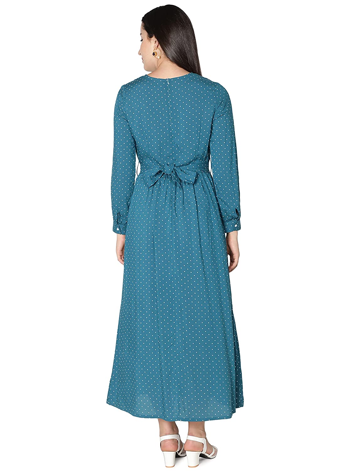 NUEVOSDAMAS Women Rayon Dot Printed Designer Dress | Latest Western Maxi Dress | Full Sleeve Dress for Women | Stylish Summer Maxi Dresses -  Dresses in Sri Lanka from Arcade Online Shopping - Just Rs. 5899!