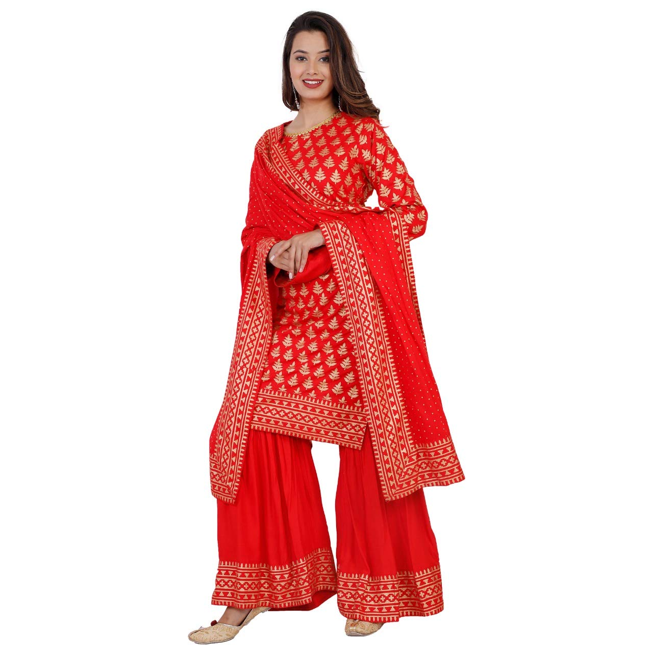 Keep Cart Gold Print A Line Kurti with Gota Work on Neck and Gold Print on Sharara with Heavy Rayon Printed Full Length Dupatta Salwar Suit Set for Women. -  Kurtas & Kurtis in Sri Lanka from Arcade Online Shopping - Just Rs. 6099!