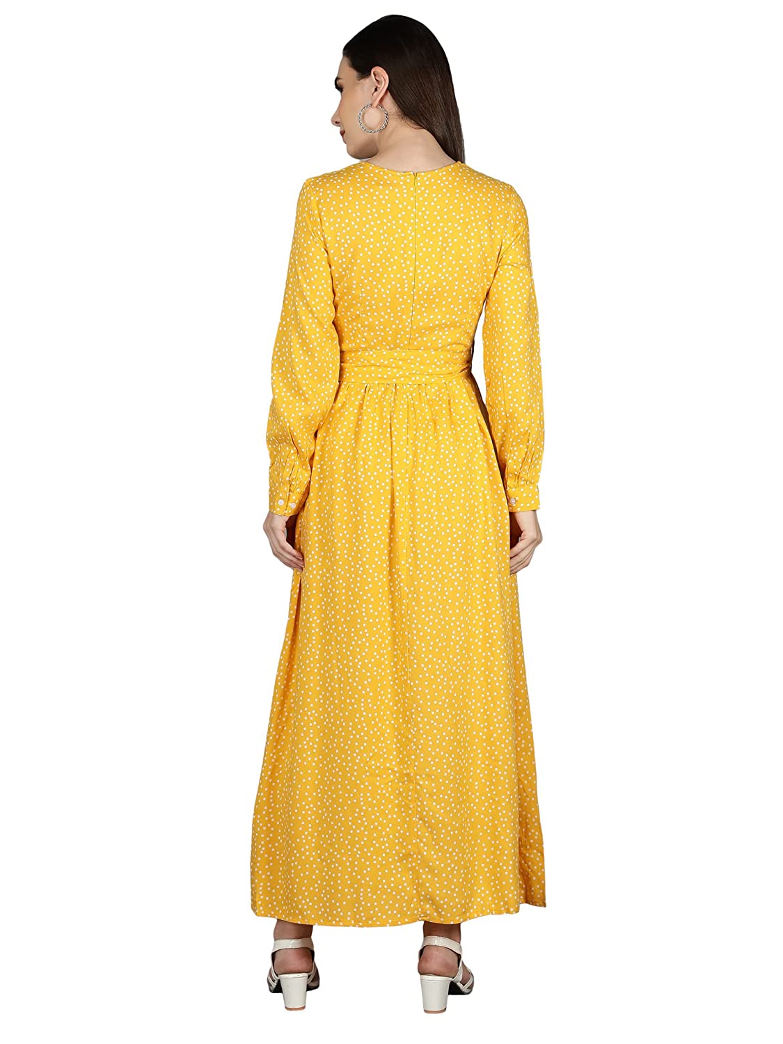 NUEVOSDAMAS Women Rayon Dot Printed Designer Dress | Latest Western Maxi Dress | Full Sleeve Dress for Women | Stylish Summer Maxi Dresses -  Dresses in Sri Lanka from Arcade Online Shopping - Just Rs. 5899!