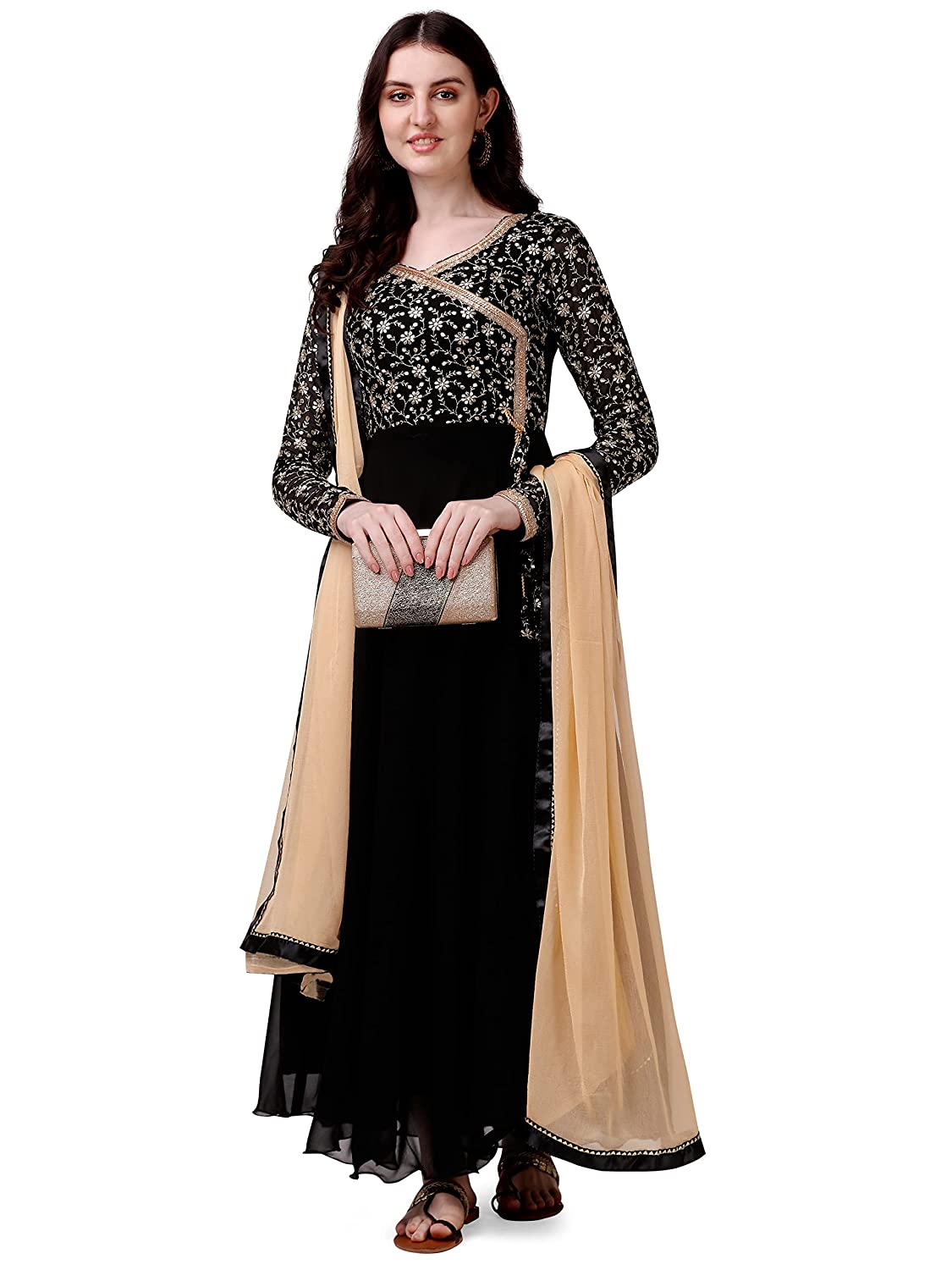 HESVI Women Georgette Embroidary Golden Border Anarkali Gown Dress with Duppatta -  dresses in Sri Lanka from Arcade Online Shopping - Just Rs. 6599!