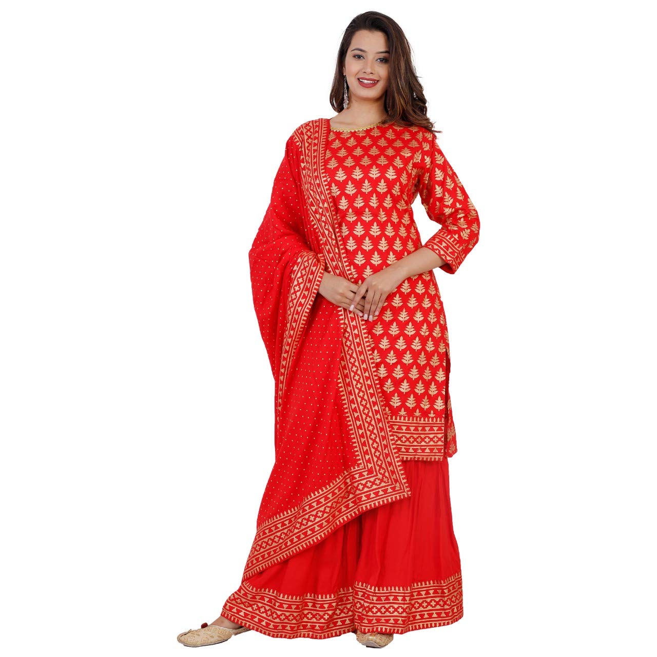 Keep Cart Gold Print A Line Kurti with Gota Work on Neck and Gold Print on Sharara with Heavy Rayon Printed Full Length Dupatta Salwar Suit Set for Women. -  Kurtas & Kurtis in Sri Lanka from Arcade Online Shopping - Just Rs. 6099!