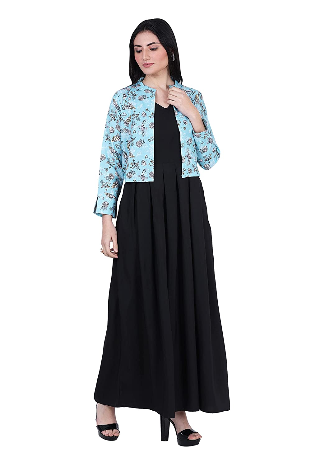 IQRA Fashion Women's Fit and Flare Crepe Gown V-Neck Dress with Floral Printed Jacket Maxi Dress -  Dresses in Sri Lanka from Arcade Online Shopping - Just Rs. 5499!
