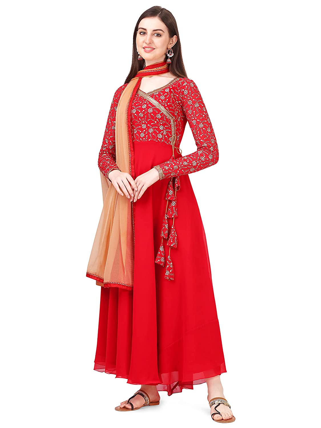 HESVI Women Georgette Embroidary Golden Border Anarkali Gown Dress with Duppatta -  dresses in Sri Lanka from Arcade Online Shopping - Just Rs. 6599!