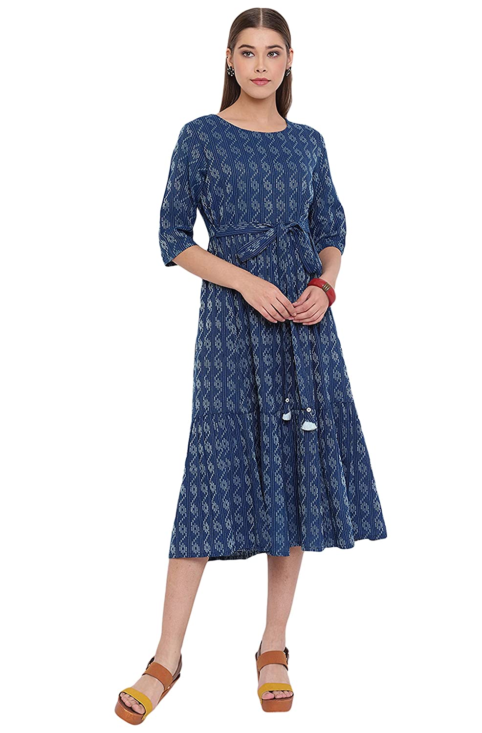 Janasya Women's Blue Woven Cotton Western Dress -  Dresses in Sri Lanka from Arcade Online Shopping - Just Rs. 6699!