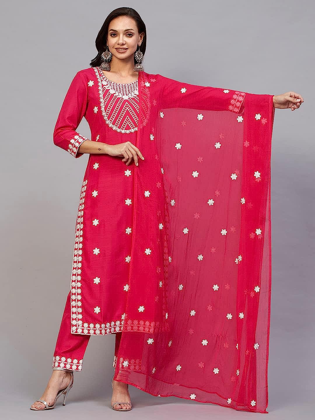 ANNI DESIGNER Women's Cotton Blend Embroidered Straight Kurta with Pant & with Dupatta (Dalfuna) -  Kurtas & Kurtis in Sri Lanka from Arcade Online Shopping - Just Rs. 5550!
