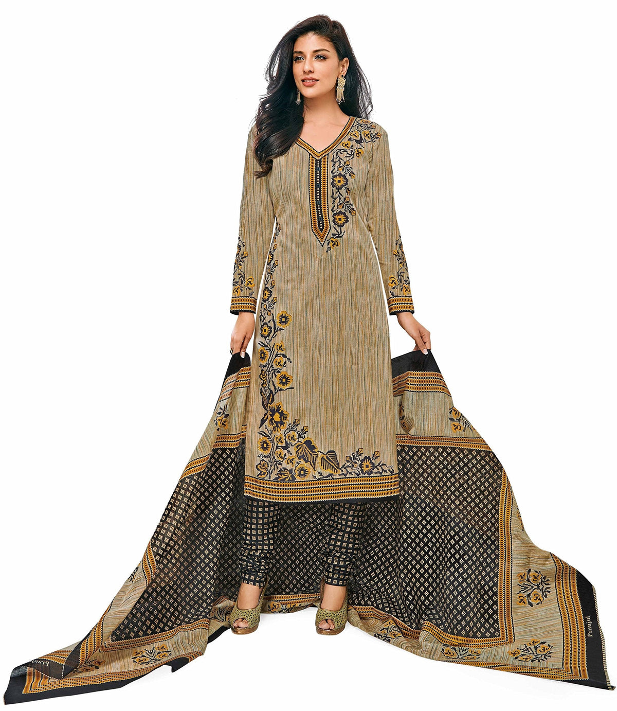 Miraan Women's Cotton Printed Unstitched Dress Material(SGPRI603_Brown_Free Size) -  Shalwar Materials in Sri Lanka from Arcade Online Shopping - Just Rs. 7778!