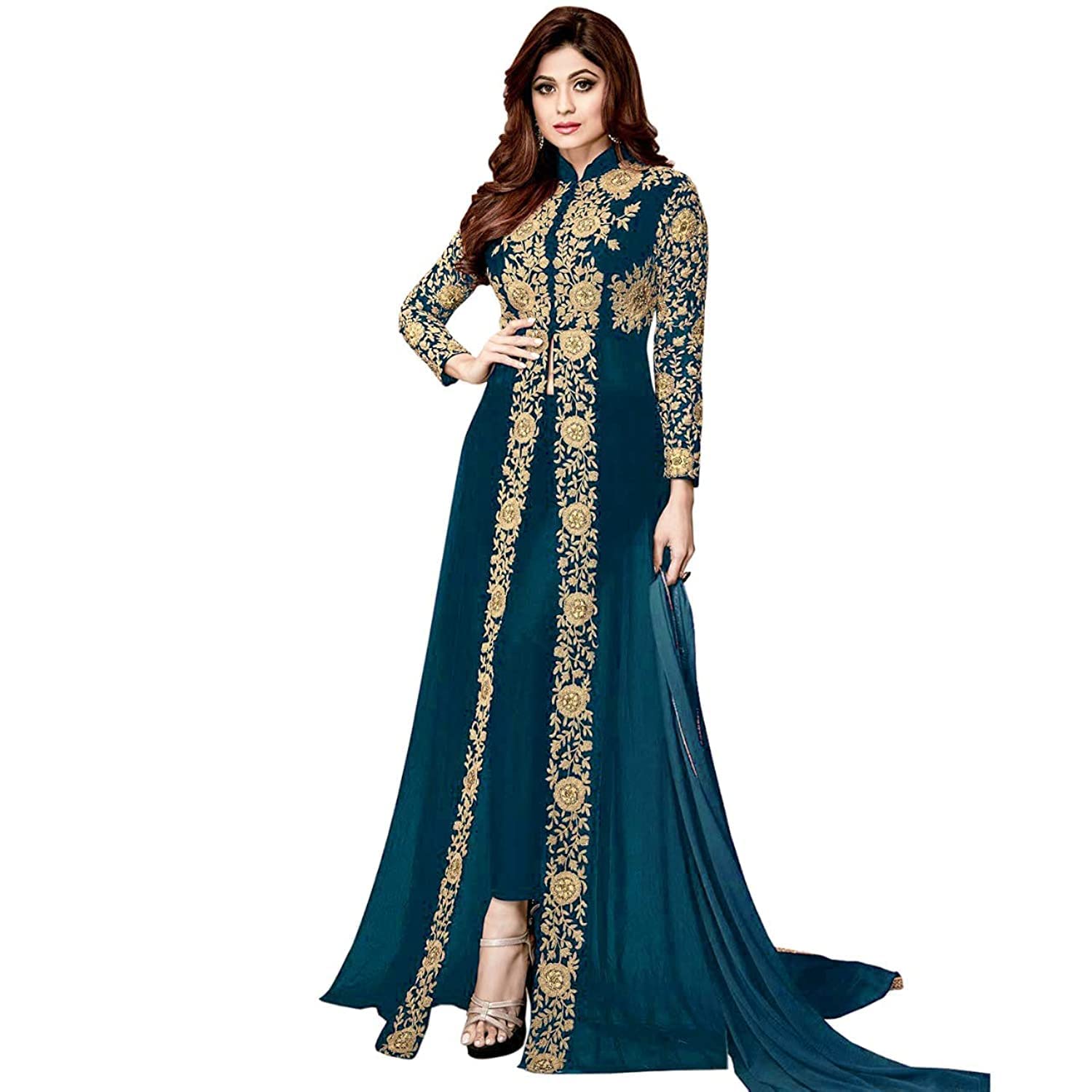 Florely Women's Embroidered Georgette Semi-Stiched Anarkali Gown with Dupatta -  DRESSES in Sri Lanka from Arcade Online Shopping - Just Rs. 7199!